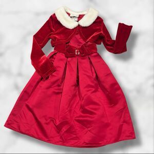 Classic Red Christmas Dress & Faux Fur Bolero Set Brooke Lindsay Size 5 Satin